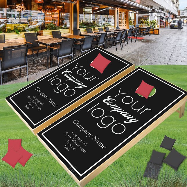Black and White Minimalist Add Your Logo  Cornhole Set (Creator Uploaded)
