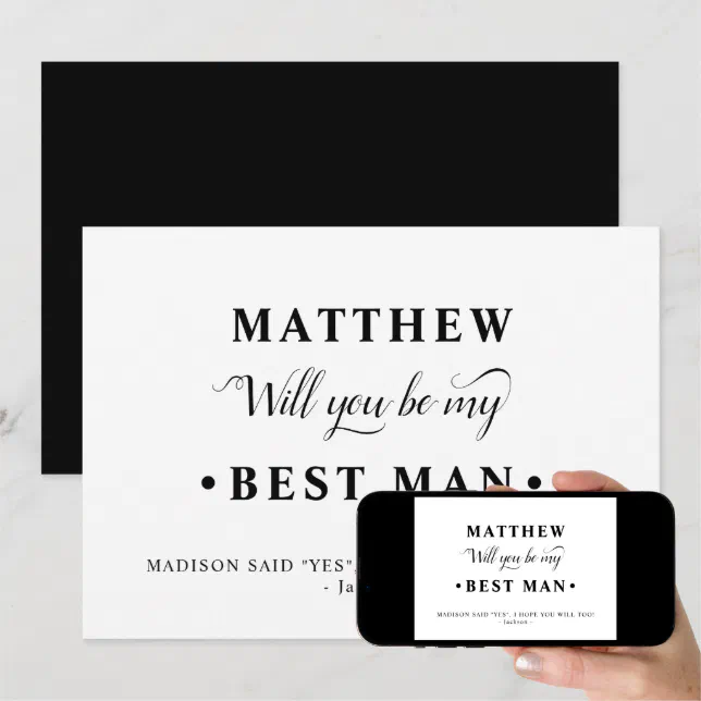 Black and White Minimalist Best Man Proposal Card | Zazzle