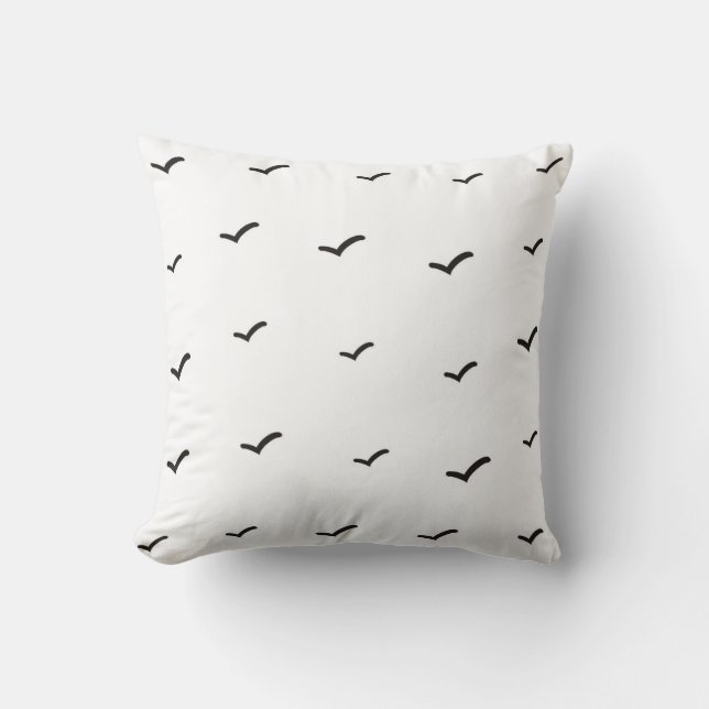 Black and White Minimalist Birds Pattern/Print Throw Pillow (Front)