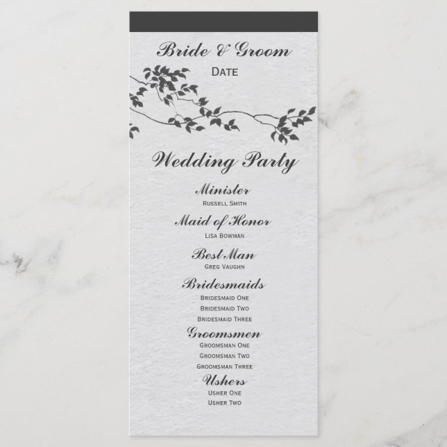 Black and White Minimalist Birds Wedding Program (Front)