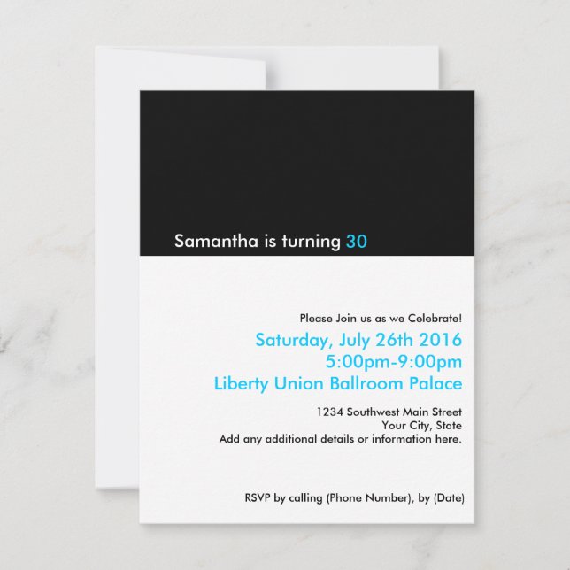 Black and White Minimalist Birthday Party Invitation (Front)