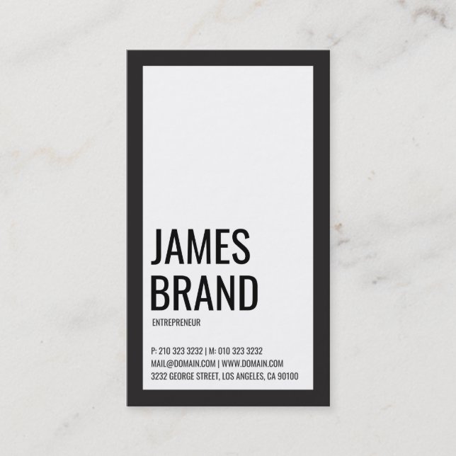 Black and White Minimalist Bold Business Card (Front)