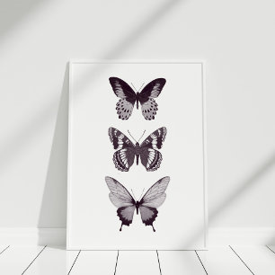 Black and White Minimalist Butterflies Poster