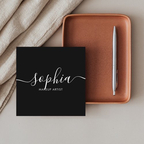 Black And White Minimalist Calligraphy Square Business Card