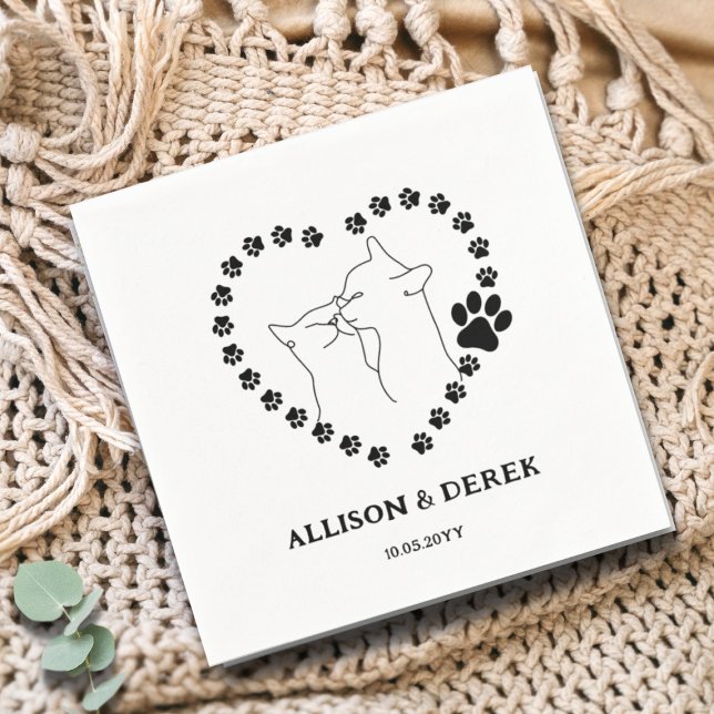 Black and White Minimalist Cats Pet Wedding  Napkins (Creator Uploaded)