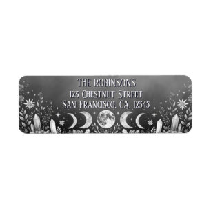 Black and White Minimalist Celestial Moon Phase  Label