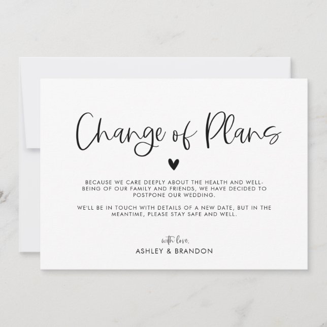 Black and White Minimalist Change of Plans Wedding Invitation (Front)