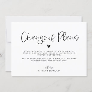 Black and White Minimalist Change of Plans Wedding Invitation