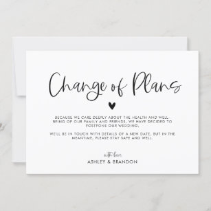 Black and White Minimalist Change of Plans Wedding Invitation