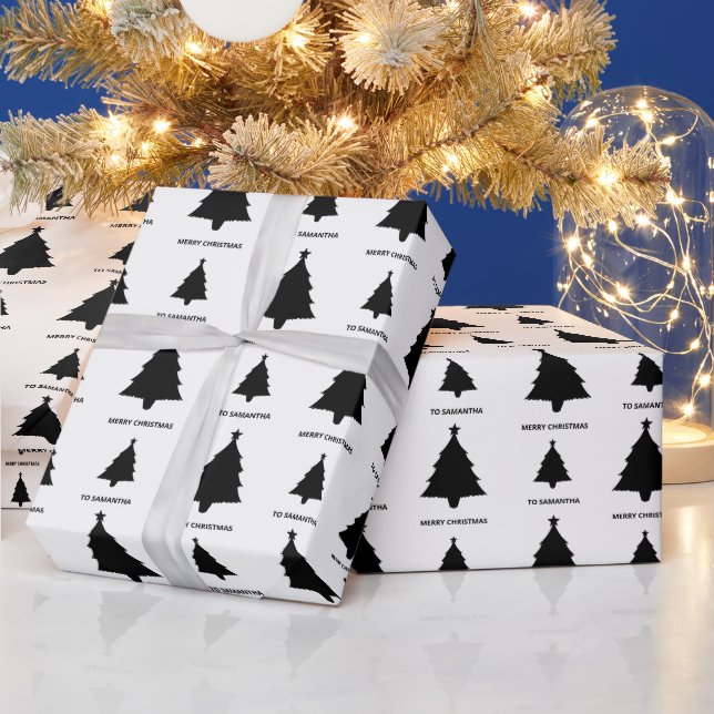 Black And White Minimalist Christmas Tree Pattern Wrapping Paper (Holidays)