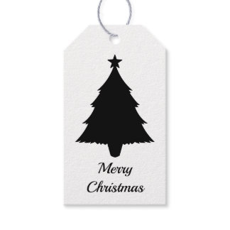 Black And White Minimalist Christmas Tree Shape Gift Tags
