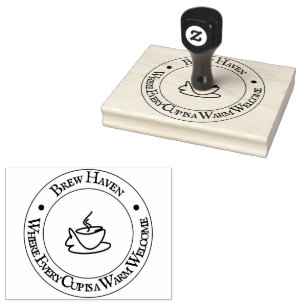 Black and White Minimalist Coffee Logo Circle Rubber Stamp
