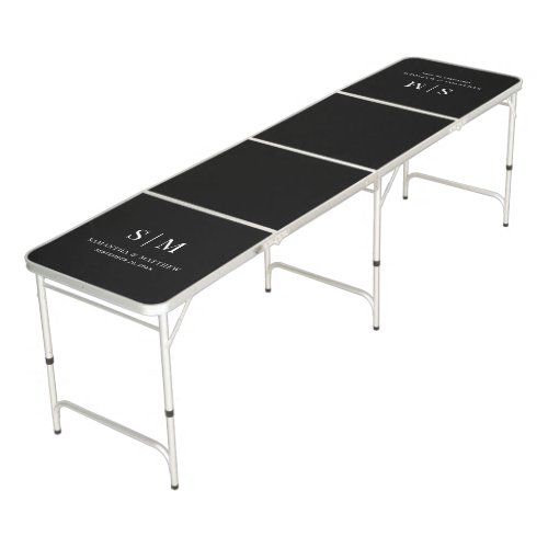 Black and White Minimalist Couple Initials Wedding Beer Pong Table