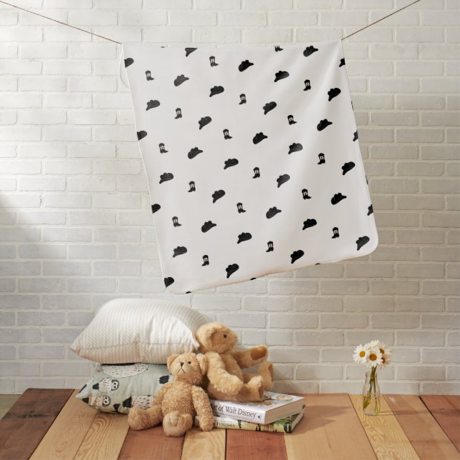 Black and White Minimalist Cowboy Rodeo Pattern Baby Blanket (In Situ)