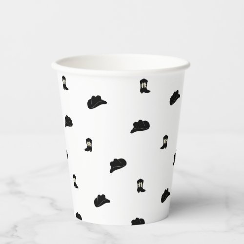 Black and White Minimalist Cowboy Rodeo Pattern Paper Cups