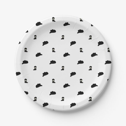 Black and White Minimalist Cowboy Rodeo Pattern Paper Plates