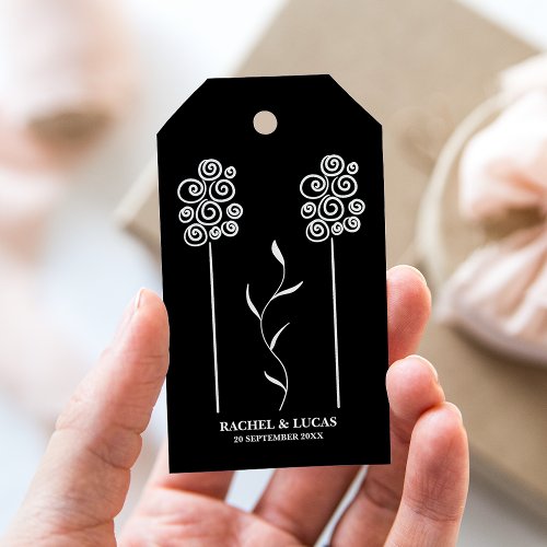 Black and White Minimalist Curly Floral Gift Tags