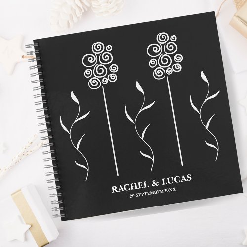 Black and White Minimalist Curly Floral Notebook