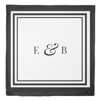 Black and White Minimalist Custom Monogram (Queen) Duvet Cover