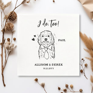 Black and White Minimalist Cute Dog Pet Wedding Napkins