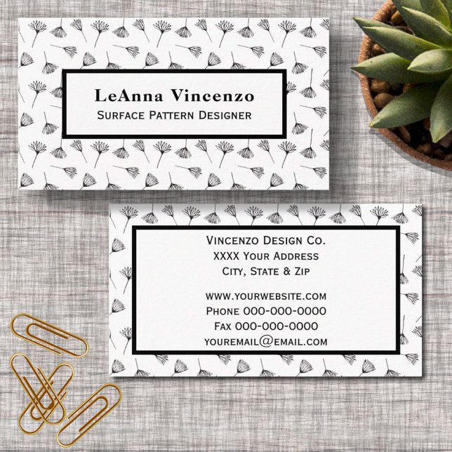 Black and White Minimalist Dandelion Botanical Business Card (Creator Uploaded)