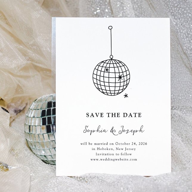 Black and White Minimalist Disco Ball | Photo Save The Date (Creator Uploaded)