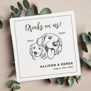 Black and White Minimalist Dog Cat Pet Wedding Napkins