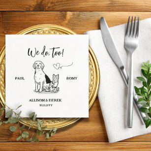 Black and White Minimalist Dog Cat Pet Wedding Napkins