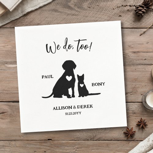 Black and White Minimalist Dog Cat Pet Wedding Napkins