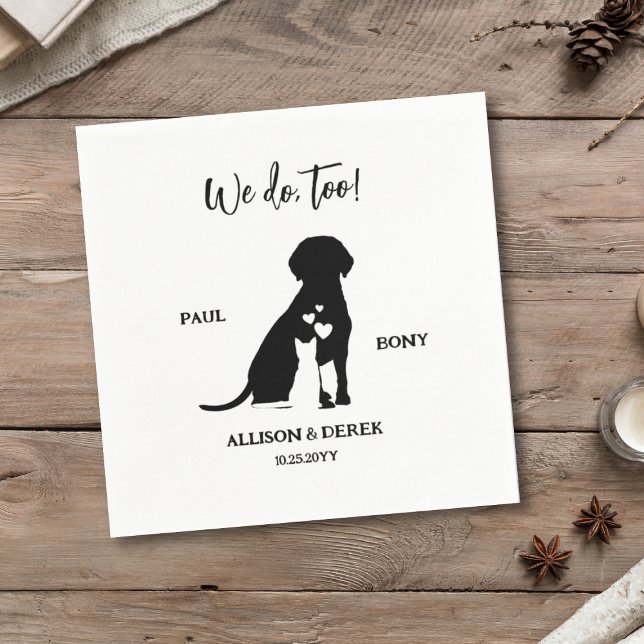 Black and White Minimalist Dog Cat Pet Wedding Napkins (Creator Uploaded)