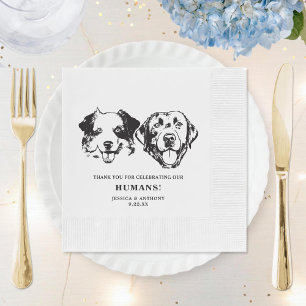 Black and White Minimalist Dog Pet Wedding Napkins