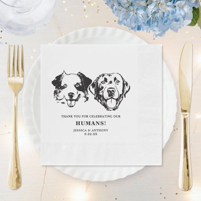 Black and White Minimalist Dog Pet Wedding Napkins (Creator Uploaded)
