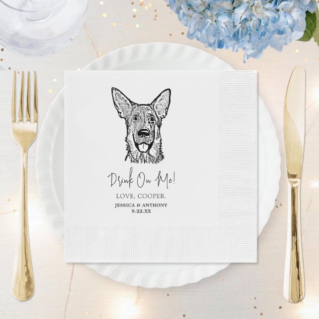 Black and White Minimalist Dog Pet Wedding Napkins (Creator Uploaded)