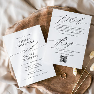 Black and White Minimalist Double-Sided Wedding Invitation