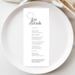 Black and White Minimalist Eat and Drink Wedding Menu<br><div class="desc">This minimalist design seamlessly combines classic black and white elements,  making it a versatile choice for any wedding theme. Customize this menu to showcase your delectable offerings,  providing an elegant touch that adds to the overall ambiance of your celebration.</div>