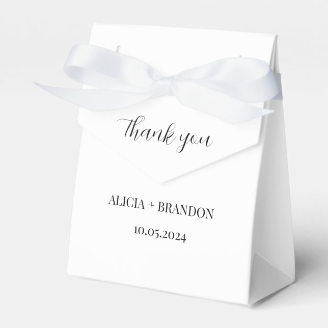 Black and White Minimalist Elegant Modern Wedding Favor Boxes (Front Side)