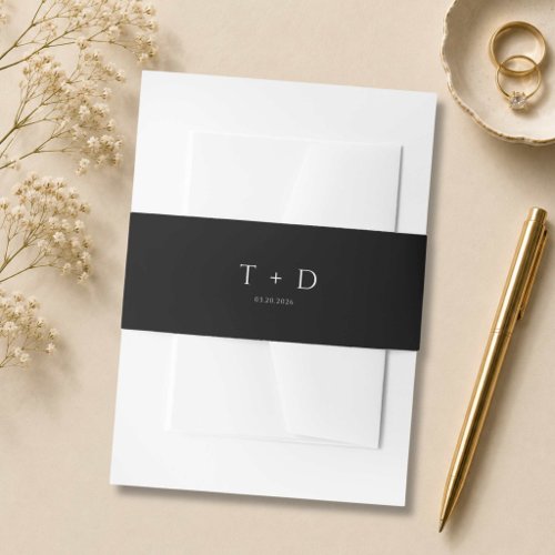 Black and White Minimalist Elegant Wedding Invitation Belly Band