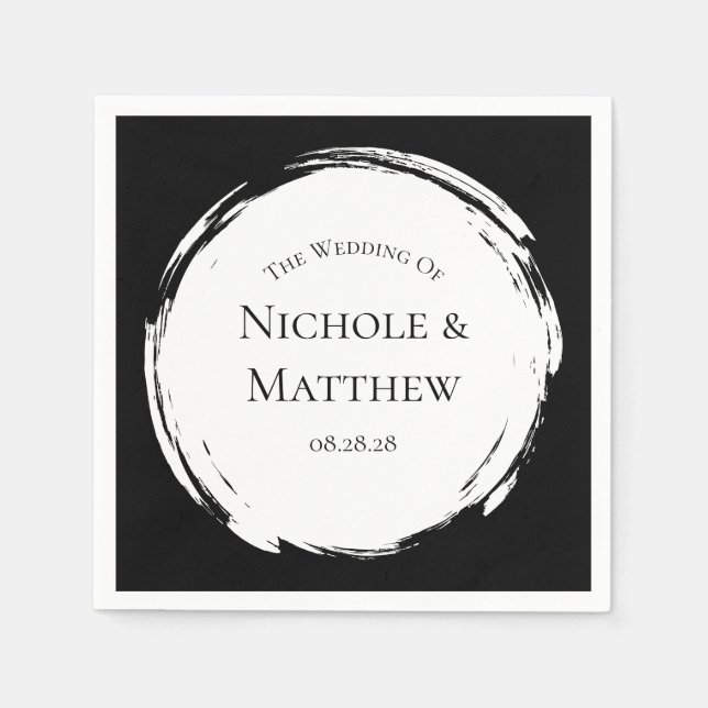 Black and White Minimalist Elegant Wedding Napkins (Front)