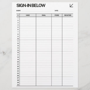 Black and White Minimalist Event Sign-in Form Letterhead