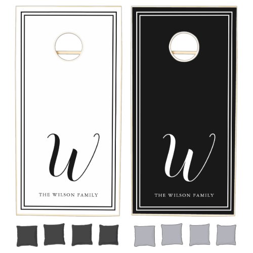 Black and White Minimalist Family Initial Wedding  Cornhole Set