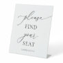 Black and White Minimalist Find your Seat 1 Pedestal Sign