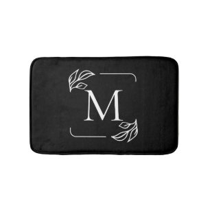 Black and White Minimalist Floral Bath Mat