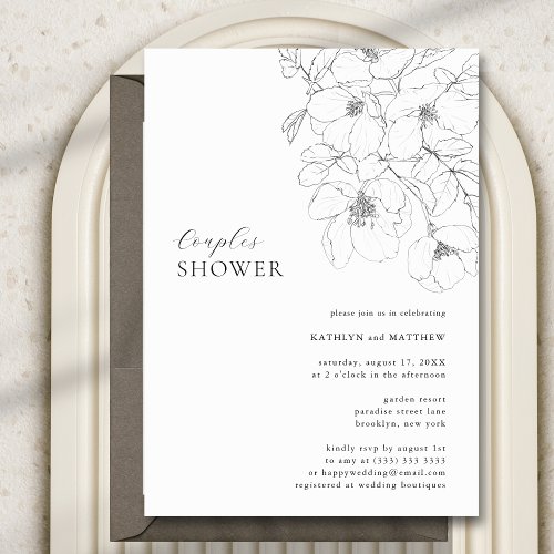 Black and White Minimalist Floral Couples Shower Invitation