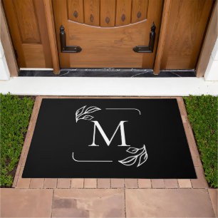 Black and White Minimalist Floral Doormat