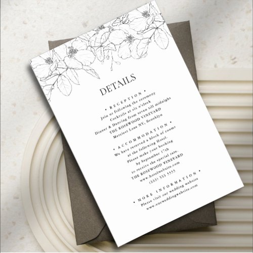 Black and White Minimalist Floral Modern Wedding Enclosure Card
