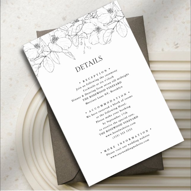 Black and White Minimalist Floral Modern Wedding Enclosure Card (Creator Uploaded)