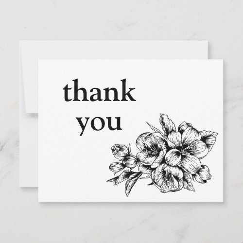 Black and white minimalist floral Thank You Card
