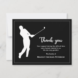 Black And White Minimalist Golf Memorial Funeral Thank You Card
