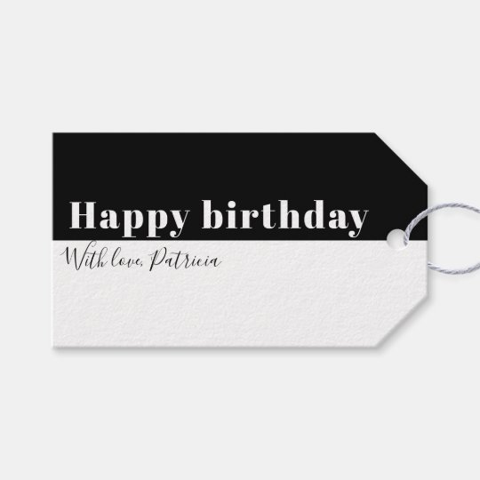 Black And White Minimalist Happy Birthday Custom Gift Tags | Zazzle.com