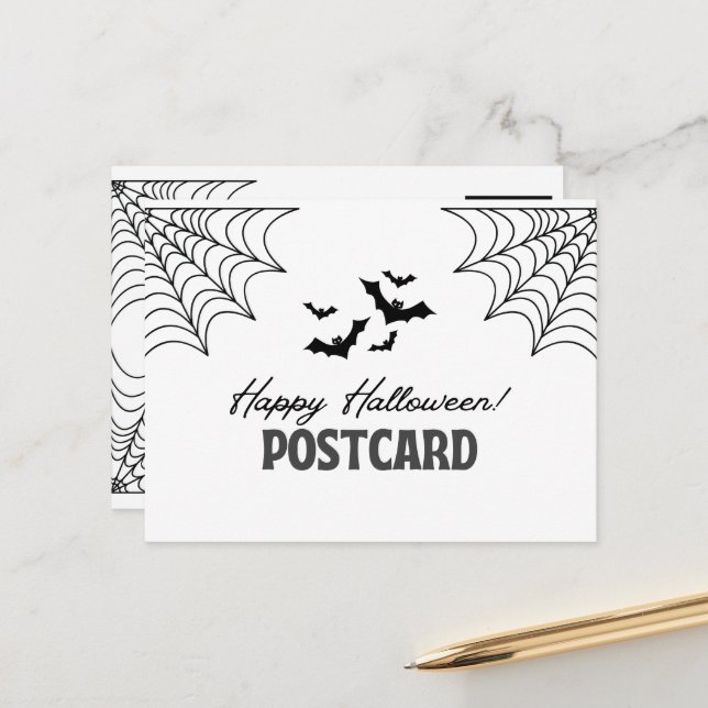 Black and White Minimalist Happy Halloween  Holiday Postcard (Front/Back In Situ)